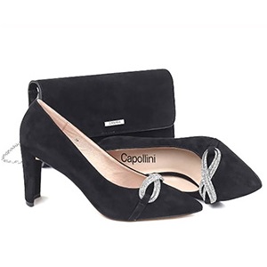 Capollini Ladies Court Shoes - Opal In Black Suede