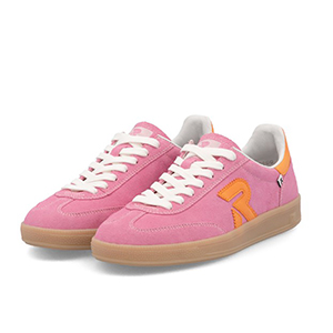 Rieker - W2200-31 Ladies Pink Suede Lace Up Trainers 